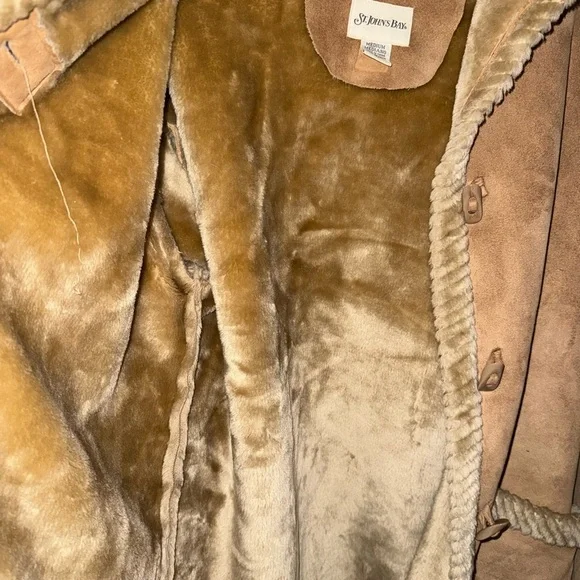 Vintage St. John's Bay Tan Faux Fur Lined Jacket Cozy Winter Coat - Picture 5 of 12